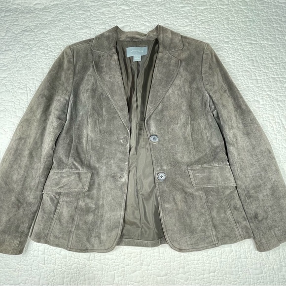 🔥Y2K Ann Taylor Brown Chocolate Suede Blazer 100% Leather Preppy Jacket Women 14 - Picture 3 of 16